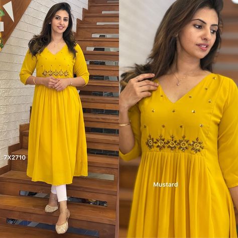 Simple A Line Kurti Designs, A Line Kurti Designs, Simple Kurtis, Stylish Kurtis, A Line Kurti, Churidar Neck Designs, Stylish Kurtis Design, Simple Frocks, Churidar Designs