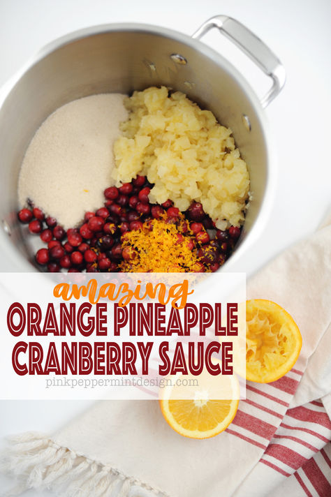 This is the only cranberry sauce recipe you will ever need! Tart and sweet with pineapple and citrus flavors. SO good!! Citrus Cranberry Sauce, Cranberry With Pineapple, Cranberry Pineapple Sauce Homemade, Cranberrie Sauce Recipe, Cranberry Pineapple Sauce Recipe, Fresh Cranberry Sauce With Pineapple, Cranberry And Orange Sauce, Cranberry Sauce With Pineapple Recipe, Homemade Cranberry Sauce With Pineapple