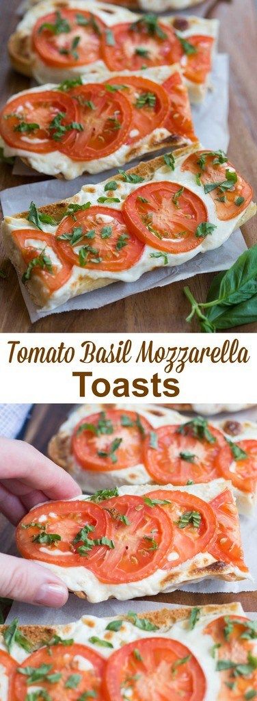 Everyone always LOVES these delicious and simple Tomato Basil Mozzarella Toasts. Serve them as a side dish or appetizer. A crusty baguette toasted with fresh mozzarella and tomato and garnished with basil. | tastesbetterfromscratch.com #tomato #basil #mozzarella #toast #easy #best Basil Ideas, Mozzarella Toast, Mozzarella And Tomato, Tomato Mozzarella Basil, Basil Mozzarella, Eat Green, Tomato Mozzarella, Veggie Food, Food Appetizers