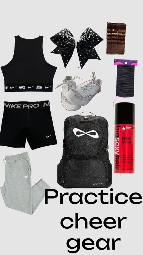 What To Put In Ur Cheer Bag, Cheer Gear, Cheer Bag, Sports Outfits, In My Bag, My Bag, Fit Check, Nike Pros, Black Backpack