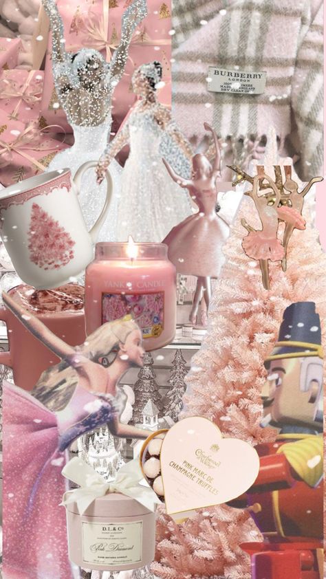 Christmas Princess Aesthetic, Barbie Nutcracker Wallpaper, Barbie Christmas Wallpaper, Nutcracker Aesthetic Wallpaper, Barbie Nutcracker Aesthetic, The Nutcracker Aesthetic, Lexi Core, Pink Christmas Iphone Wallpaper, Pink And White Christmas