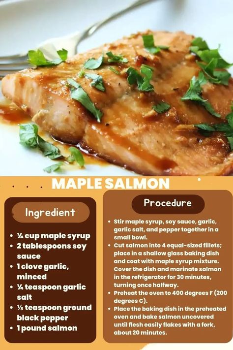 Maple Glazed Salmon – Insta Cooked Maple Syrup Salmon, Maple Salmon, Salmon Baked, Maple Glazed Salmon, Salty Food, Salmon Glaze Recipes, Salmon Soy Sauce, Marinated Salmon, Fresh Salmon