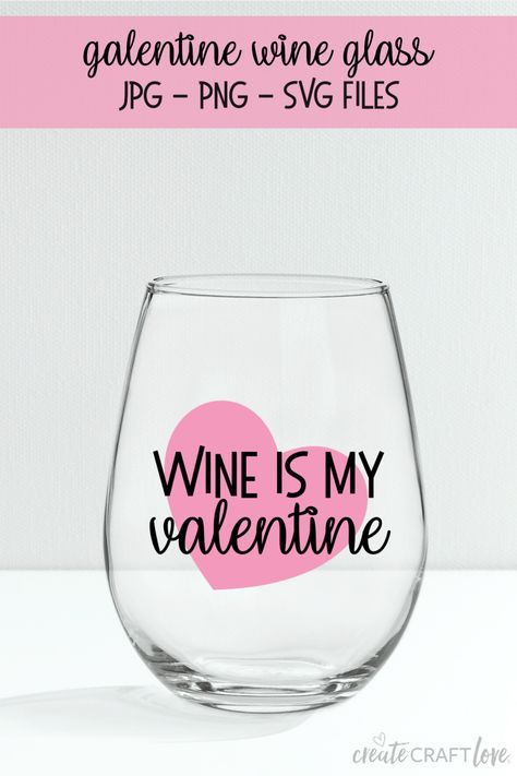 Surprise your best gal pal with this fun Galentine Wine Glass! - FREE SVG File included! #svgfile #cricut #cutfiles #valentinesday Cricut Valentine Ideas, Wine Valentine, Cricut Valentines Projects, Crafts To Make And Sell Unique, Cricut Valentines, Diy Mason Jar Crafts, Valentine Svg Files, Easy Crafts To Sell, Cricut Templates