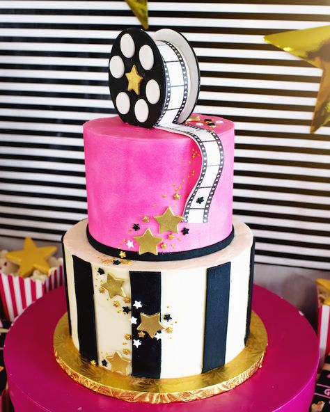 Glam Hollywood Cake from a Glam Hollywood Birthday Party on Kara's Party Ideas | KarasPartyIdeas.com (15) Star Birthday Party Ideas, Movie Theme Cake, Hollywood Cake, Theatre Cake, Movie Theme Birthday Party, Hollywood Birthday Parties, Hollywood Birthday, Movie Night Birthday Party, Movie Cakes