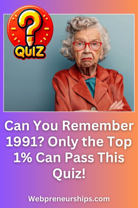 Think you can recall all the events from 1991? This quiz will test your memory of the year. Only the top 1% can pass! How well do you remember 1991? #Quizzes #Trivia #1991Quiz | *********** Webpreneurships Quiz | Playbuzz Quiz | General Knowledge Quiz | Random Knowledge Quiz with Answers | Fun Quiz Random Knowledge Quiz, Fun Quiz Questions, Random Knowledge, Quiz With Answers, Playbuzz Quiz, Fun Quizzes To Take, Quiz Questions And Answers, Knowledge Quiz, Trivia Quizzes