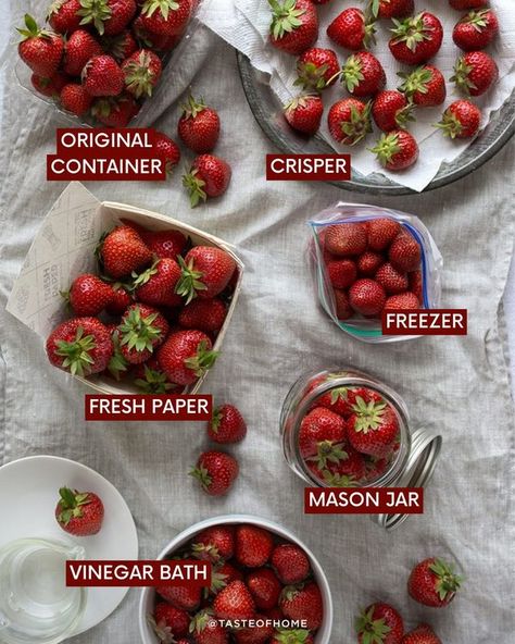 Taste of Home Store Strawberries, How To Store Strawberries, Fruit Hacks, Canning Vegetables, Vinegar And Water, How To Store, Stay Fresh, Taste Of Home, Food Safety