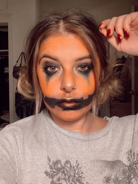 Scary Jack O Lantern Makeup, Jack O Lantern Faces Makeup, Jack O Lantern Costume Women, Simple Pumpkin Makeup, Jack O Lantern Makeup Easy, Pumpkin Costume Makeup, Easy Pumpkin Makeup Halloween, Cute Pumpkin Makeup, Jackolantern Makeup