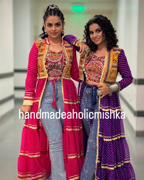 ✨💫We are thrilled to share the exciting news that our outfit has been selected for Nandy sisters for NMACC India program ! We are deeply grateful for this incredible opportunity to present our traditional Gujarati attire and skills on such a prestigious platform. Thank you for believing in our work and providing us with this chance to shine. We look forward to representing our heritage with pride and excellence.✨ This outfits available on website also with many colours options. handmadeaho... Navratri Design, Indo Western Dress For Girls, Gujarati Chaniya Choli, Gamthi Work, Garba Outfit, Chaniya Choli Designs, Western Dresses For Girl, Garba Dress, Long Blouse Designs