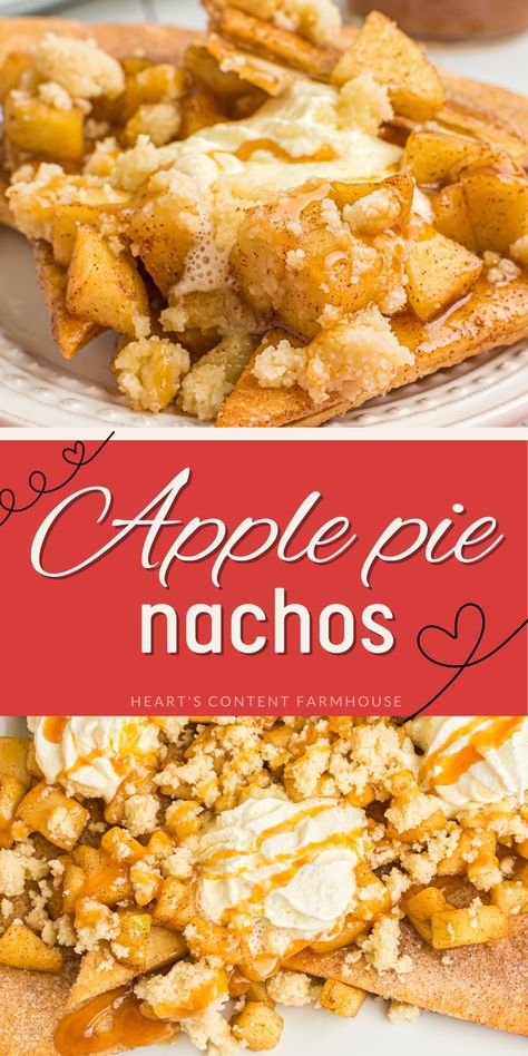 Looking for a fun and easy way to enjoy your favorite fall flavors? Try this delicious apple pie nachos recipe. It's perfect for a quick snack or dessert. You'll love the combination of cinnamon and caramel. Apple Pie Dessert Nachos, Apple Pie Nachos Recipe, Food Truck Nachos, Fall Food Truck Ideas, Apple Cheesecake Desserts, Apple Pie Nachos, Apple Nacho Bar, Nacho Ideas, Cheesecake Nachos