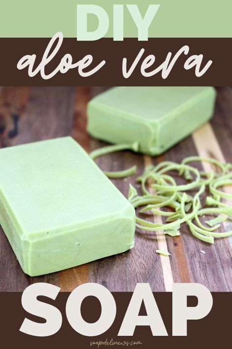 How to make DIY aloe vera soap with neem oil for natural skin care. This cold process aloe vera soap recipe naturally soothes and hydrates skin. Aloe vera is anti-inflammatory therefor it helps promote healing, moisturize and soothe dry skin and aid in the prevention of acne. Combined with neem oil, this aloe soap recipe takes in shower skin care to the next level to help soothe problem skin conditions like eczema. This natural aloe soap plus more bath and body recipes for DIY skin care. Aloe Vera Soap Recipe, Homemade Soap Recipe, Neem Oil Soap, Aloe Vera Soap, Aloe Soap, Cold Process Soap Recipes, Soap Making Recipes, Skin Care Benefits, Soap Recipe