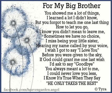 Brother Poems From Sister, Miss You Brother Quotes, My Brother Quotes, My Brother In Heaven, Brother Poems, Missing My Brother, Big Brother Quotes, Missing You Brother, Garden Memorial