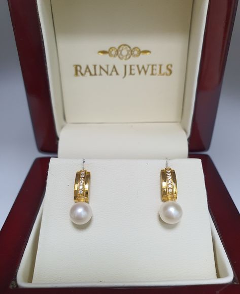 22K Yellow Gold Freshwater Pearls & Cubic Zirconia  Stud Earrings  Metal :22K Gold 916   Gold Weight: 2.7 grams   Packaging : Elegant Box  Shipping Free in UK Shipping World Wide : See Policy Payment : PayPal, Credit Card, Bank Transfer Returns Policy : 14 Days Hassle Free Returns for 100% Refund   To try this item Or View More from our collections  Please Visit Our North West London Showroom Gold Jewelry Prom, Gold Earrings For Kids, Pearl Earrings Designs, Gold Earrings Indian, Gold Jewelry Outfits, New Gold Jewellery Designs, Gold Earrings Models, Diamond Earrings Design, Modern Gold Jewelry