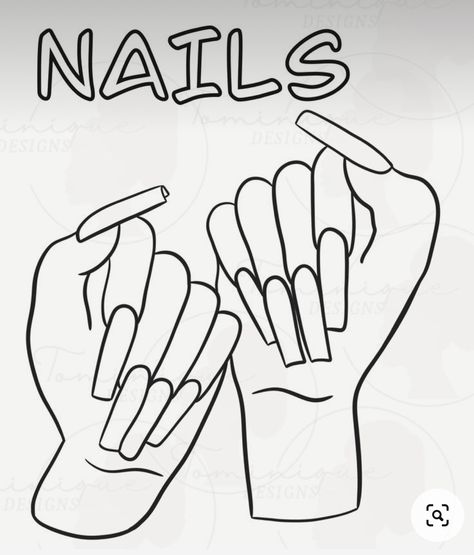 Hand Outline Drawing With Nails, Nails Acrylic Drawing, Nail Coloring Pages, Nails Drawing Sketch, Nails Coloring Pages, Nails Drawing, Hello Kitty Birthday Invitations, Nail Template, Hand Outline