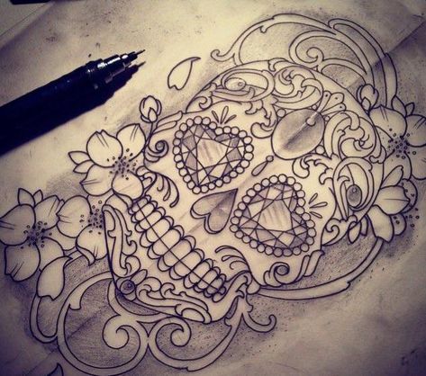 Sugar Skull Ideas, Sugar Tattoo, Small Skull Tattoo, Skull Tattoo Flowers, Skull Ideas, Tattoo Sleeve Filler, Totem Tattoo, Catrina Tattoo, Skull Girl Tattoo