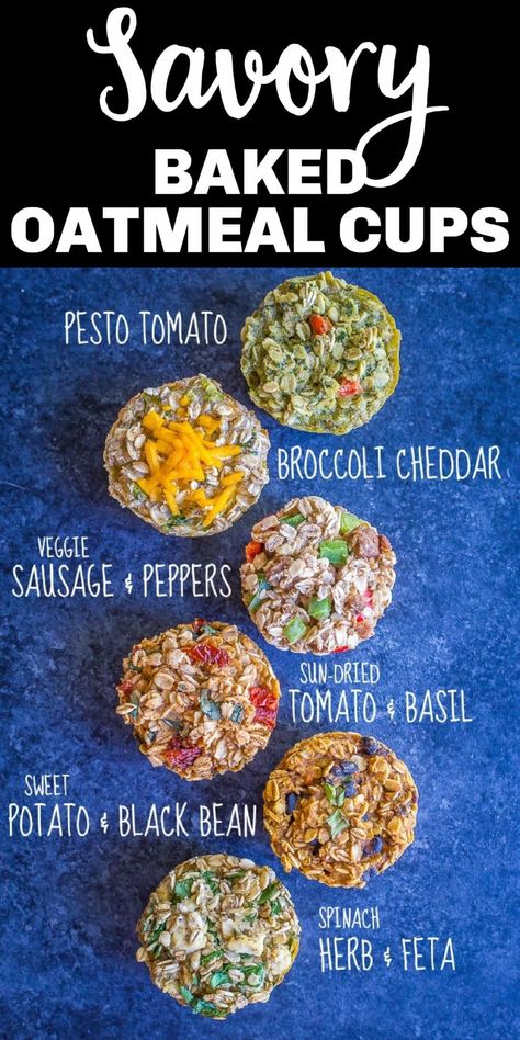 Savory Overnight Breakfast, Baked Oatmeal Flavors, Savory Breakfast For Work, Healthy Savory Breakfast No Eggs, Savory Oats Recipes Vegan, Savory Baked Oatmeal Recipes, Savory Oatmeal Recipes Vegan, Savory Oatmeal Muffins, Oat Recipes Savory