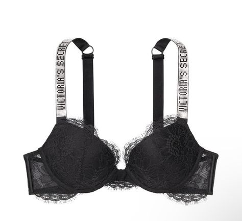 Victoria Secret Outfits, Vs Bras, Cute Bras, Black Lace Bra, Victoria Secrets, Black Bralette, Victoria Secret Bras, Lace Bra, Push Up Bra