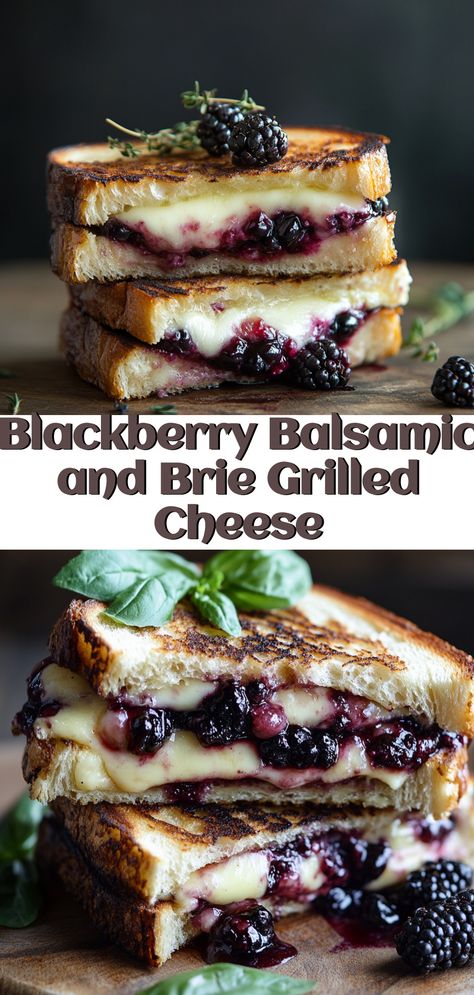 Craving a gourmet twist on a classic comfort food? Try this Blackberry Balsamic and Brie Grilled Cheese! This delectable recipe blends creamy brie, juicy blackberries, and a tangy balsamic glaze for a sumptuous sandwich experience. Perfect for lunch or a cozy dinner, this dish offers a unique flavor profile that will delight your taste buds. Ideal for those who love exploring new and exciting culinary creations, this grilled cheese is sure to become a favorite indulgence. Give it a try for your next meal! Blackberry And Brie Grilled Cheese, Grilled Sandwiches Ideas, Healthy Brie Recipes, Brie Grilled Cheese Recipes, Recipes With Brie Cheese Dinners, Brie Dinner Recipes, Unique Grilled Cheese Recipes, Black Berries Recipes, Brie Recipes Dinner