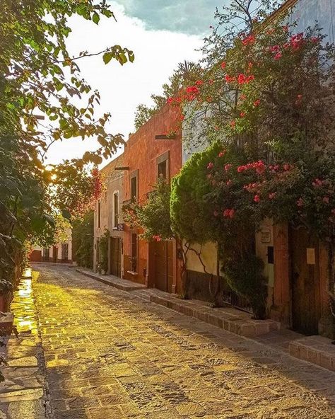 Mexico Streets Aesthetic, Mexican Cottagecore, Spanish Style Exterior, Aesthetic Mexico, Mexico Architecture, Kitchen Canvas, Beach House Exterior, Stone Street, Mexico Culture