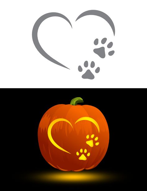 Printable Heart and Paw Prints Pumpkin Stencil Heart Pumpkin Carving, Heart Pumpkin, Pumpkin Carving Stencils Free, Entertaining Kids, Pumpkin Patterns, Heart Printable, Pumpkin Designs, Pumpkin Carvings, Pumpkin Stencil