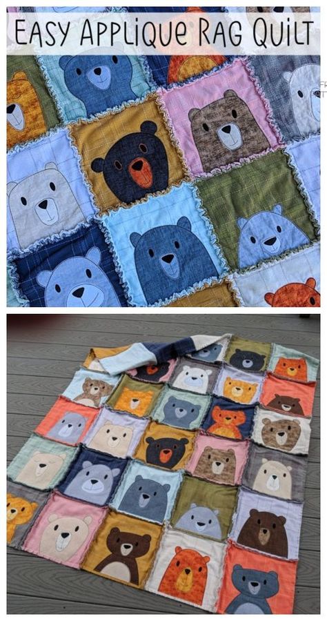 Easy Rag Quilt, Quilt Pinwheel, Teddy Bear Quilt, Easy Applique, Animal Baby Quilt, Rag Quilt Tutorial, Colchas Quilting, Rag Quilt Patterns, Baby Rag Quilts