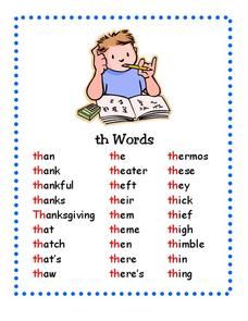 "Th" Words Worksheet Digraph Th, Th Sound, Th Words, Phonics Reading Passages, Phonics Posters, Kindergarten Reading Worksheets, Teaching Spelling, Preschool Reading, Consonant Blends