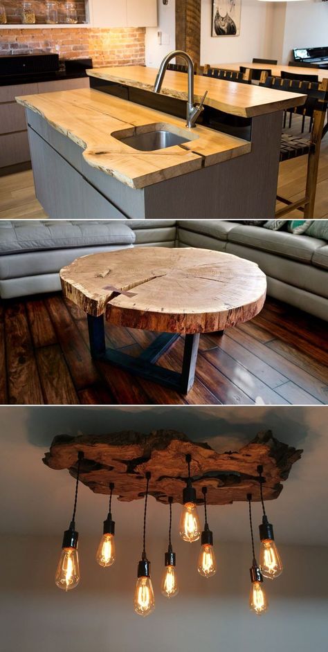 Live Edge Ideas, Wood Decorating Ideas, Live Edge Wood Furniture, Live Edge Furniture, Diy House Projects, Live Edge Wood, Living Room Decor Apartment, Rustic Furniture, Live Edge