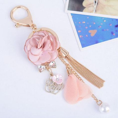 Aliexpress Finds, Fabric Pendant, Creative Bag, Tassel Keyring, Flower Keychain, Car Key Ring, Planner Charms, Cloth Flowers, Tassels Fashion