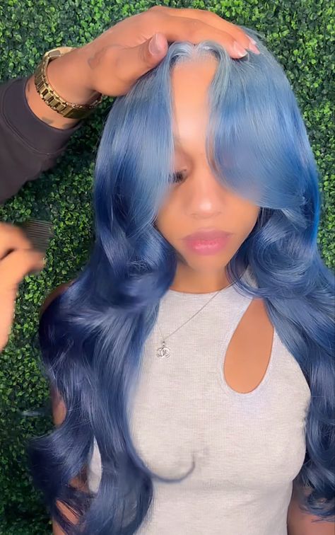 40 Inch Weave, Bombshell Curls, Middle Part Wig, Quick Weaves, Blue Ombre Hair, Braided Hairstyles For Black Women Cornrows, Frontal Wig Hairstyles, Black Hair Extensions, Blue Wig