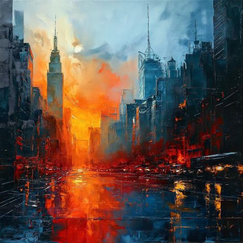 Acrylic Cityscape Painting, City Landscape Acrylic Painting, City Scape Painting Acrylics, Modern Expressionism Art, Abstract City Painting Acrylics, City Lights Painting Acrylic, Abstract City Painting, Ancient Indian Art, Composition Painting