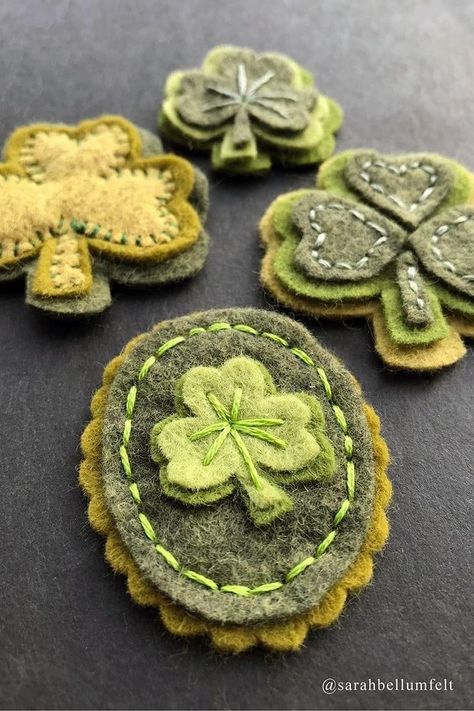 St Patricks Day Pins Diy, Diy St Patricks Day Accessories, Waldorf St Patricks Day, St Patricks Day Embroidery Patterns, Green Felt Crafts, St Paddys Day Crafts, St Patrick’s Day Decorations, St Patrick’s Day Crafts, St Patricks Day Decorations Decor Ideas