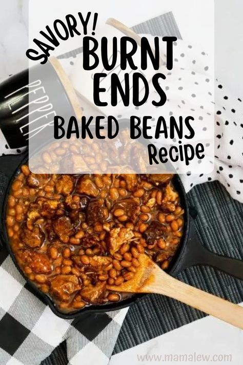 baked beans in a skillet Beans Bacon And Burnt Ends, Burnt Ends Side Dishes, August Meals, Canned Baked Beans, Bbq Side Dish, Bbq Baked Beans, Barbecue Sides, Bbq Beans, Barbecue Side Dishes