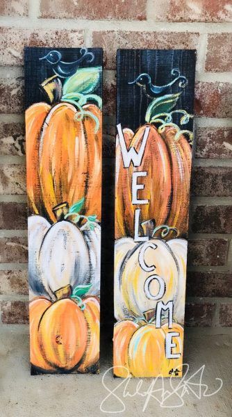 Chalk Paint Welcome Fall Sign #falldecor #etsy #fallideas #falldecoration #decorhomeideas Happy Fall Sign, Pumpkin Welcome Sign, Front Door Welcome Sign, Door Welcome Sign, Fall Pallets, Fall Wood Crafts, Fall Sign, Fall Deco, Pumpkin Fall Decor