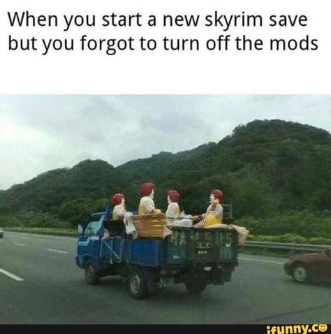 When you start a new skyrim save but you forgot to turn off the mods – popular memes on the site iFunny.co #elderscrolls #gaming #skyrim #modded #mcdonalds #when #start #new #forgot #turn #pic Elder Scrolls Memes, Skyrim Funny, Video Game Memes, Video Games Funny, Memes Br, Meme Funny, Gaming Memes, Elder Scrolls, Skyrim