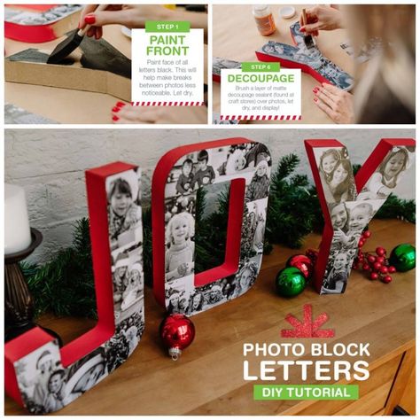 DIY Photo Block Joy Letters Mason Jar Cocktail Gifts, Christmas Food Crafts, Joy Letters, Photo Letters, Kitchen Fun, Block Letters, Diy Letters, Mickey Christmas, Christmas Keepsakes