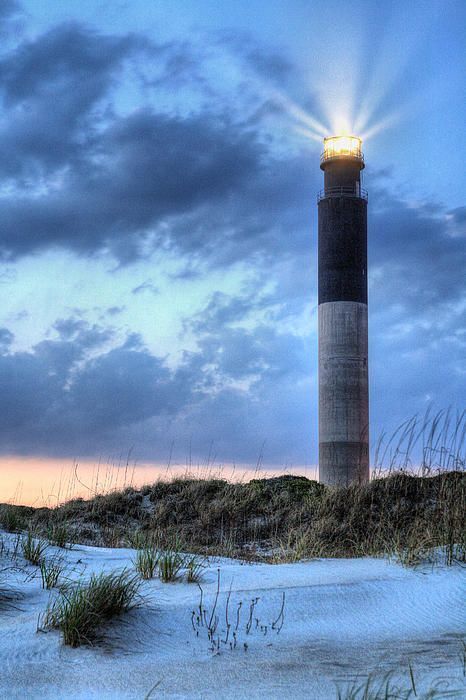 Oak Island Lighthouse - Caswell Beach, North Carolina Oak Island North Carolina, Oak Island Lighthouse, Nc Lighthouses, North Carolina Lighthouses, Coast Guard Stations, Hatteras Lighthouse, Cape Hatteras Lighthouse, Ocracoke Island, Seascape Canvas