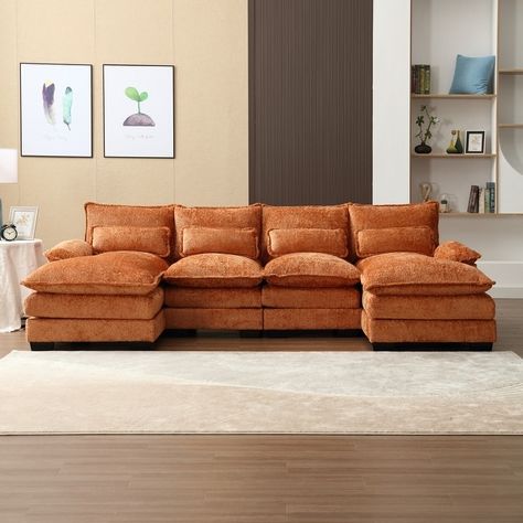 U-shape Sectional Sofa Symmetrical Thick Cushion Reversible Recliner - Bed Bath & Beyond - 39034705 Durable Couch, U Shaped Couch, Double Chaise Lounge, U Shaped Sectional Sofa, Couch With Ottoman, Sectional Chaise, Living Room Orange, L Shaped Couch, Couch Fabric