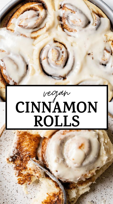 Homemade EASY VEGAN CINNAMON ROLLS filled with cinnamon sugar and topped with the best maple glaze. They're light, fluffy and ready in about 90 minutes! #vegan #cinnamonrolls #vegancinnamonrolls Vegan Cinnamon Rolls Easy, Easy Cinnamon Rolls Recipe, Vegan Cinnamon Rolls, Cinnamon Rolls Easy, Vegan Baking Recipes, Sweet Potato Brownies, Egg Free Recipes, Maple Glaze, Vegan Dessert Recipes