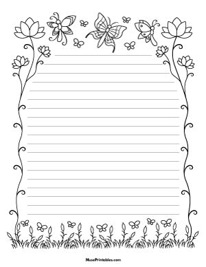 Free Printable Writing Paper Templates | Page 4 Free Writing Paper Printables, Black And White Paper Craft, Free Journal Pages Printables, Free Printable Writing Paper, Paper Frame Design, Free Printable Borders For Paper, Lined Paper Printable Free, Cute Lined Paper Printable, Butterfly Writing