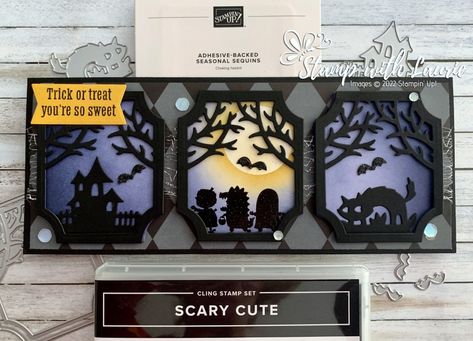 Scary Silhouettes, Stampin Up Halloween, Kindest Gnomes, Scary Cute, Halloween Paper Crafts, Slimline Cards, Halloween Cards Handmade, Halloween 3d, Pumpkin Cards