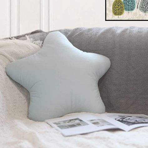 Moon Shaped Pillow, Blue Pillows Aesthetic, Star Shaped Pillow, Cute Pillows Blue, Decrotive Pillows On Bed, Small Pillows Decor, Cute Decor Pillows, Cute Decorative Pillows, Cute Throw Pillows Aesthetic