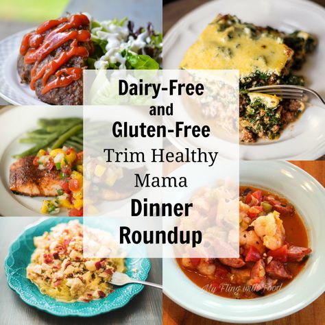 A delicious roundup of Gluten-Free and Dairy-Free Dinners all on plan with Trim Healthy Mama. #dairyfree #glutenfree #TrimHealthyMama #healthydinners Trim Healthy Mama Recipes Dinner, Trim Healthy Mama Beginner, Trim Healthy Mama Dinner, Thm Meal Plans, Trim Healthy Mama Diet, Dairy Free Lunch, Thm Dinner, Thm Meals, Trim Healthy Recipes