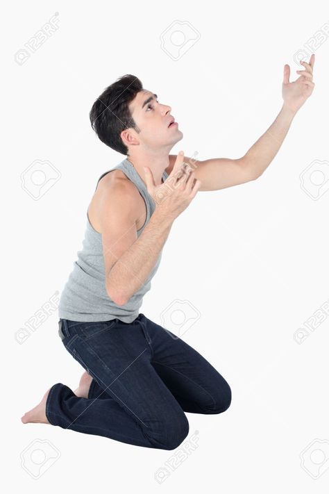 Man Kneeling, Drawing Poses Male, Man Looking Up, Male Pose Reference, Anatomy Poses, Human Reference, Body Reference Poses, Human Poses Reference, Poses References