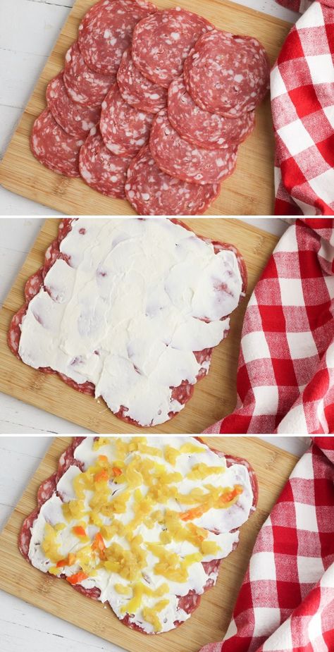 Salami Roll Ups Recipe - Dine Dream Discover Salami Boursin Roll Ups, Salami Pinwheels, Salami Roll Ups, Salami Rolls, Salami Recipes, Recipes By Ingredients, Cream Cheese Roll Up, Biscuits Recipes, Roll Ups Recipes