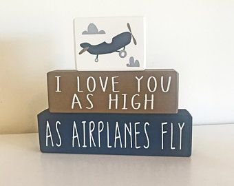 Airplane nursery decor | Etsy Airplane Baby Shower Theme, Plane Nursery, Airplane Nursery Decor, Airplane Room, Stacking Wood, Nursery Idea, Boy Baby Shower Centerpieces, Baby Boy Nursery Art, Airplane Baby Shower