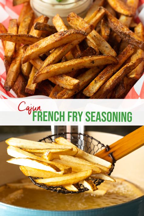 Cajun French Fries - Our favorite recipe for smoky and zesty Cajun French fry seasoning, plus easy steps and tips for how to make the best spicy potato fries at home from scratch. We share top tips and methods to make fries on the stovetop or oven baked! | A Spicy Perspective French Fry Seasoning Recipe, Fry Seasoning Recipe, French Frie Seasoning, Fry Seasoning, French Fry Seasoning, Cajun French, Cajun Fries, Seasoned Fries, French Fries Recipe