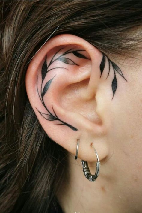 Inner Ear Tattoo, Korean Tattoo, Behind Ear Tattoos, Yang Tattoo, Ear Tattoos, Women Back, More Tattoo, Nautical Tattoo, Vine Tattoos