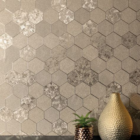 Foil Honeycomb Wallpaper Champagne Arthouse 294701 Honeycomb Wallpaper, Wallpaper Bedroom Feature Wall, Wallpaper Display, Feature Wall Bedroom, Metallic Wallpaper, Walls Room, Paper Wallpaper, Bathroom Wallpaper, Wallpaper Living Room