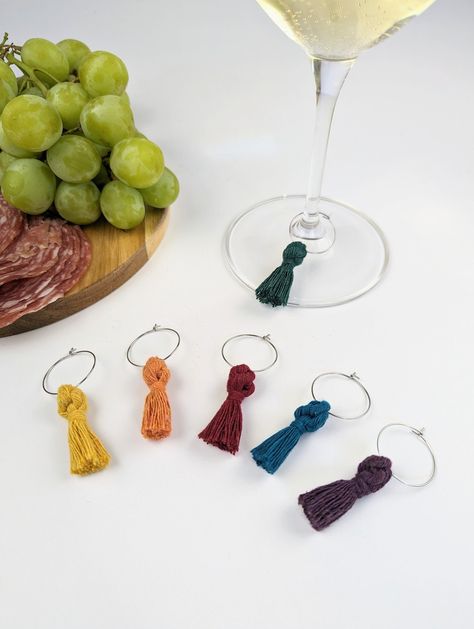 Glass Making, Brass Hoops, Green Blue Purple, Wine Tote, Macrame Bag, Wine Charms, Charm Set, Bottle Holders, Easy Storage