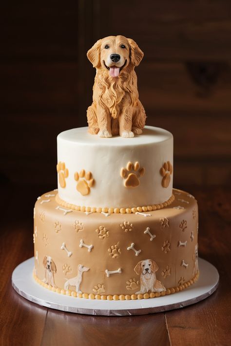 Golden Years: A Collection of Birthday Cakes for Your Retriever Cakes For Dogs Birthday, Dog Cake Design Birthday, Golden Retriever Birthday Cake, Cake Dog Design, Dog Theme Birthday Cake, Dog Birthday Cake Design, Dog Cake Ideas, Dog Themed Birthday Cake, Dog Cake Design