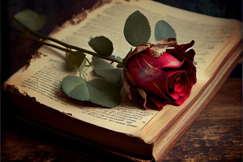 Photo a dried red rose placed upon an ol... | Premium Photo #Freepik #photo #ancient-book #old-book #historical #vintage-book Nova Aesthetic, 19th Century Aesthetic, Writing Club, Ancient Book, Vintage Book Art, Roses Book, Life Dreams, Painting References, Aesthetic Roses